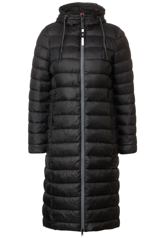 100812-Long Quilted Hooded Jacket-Black-Cecil