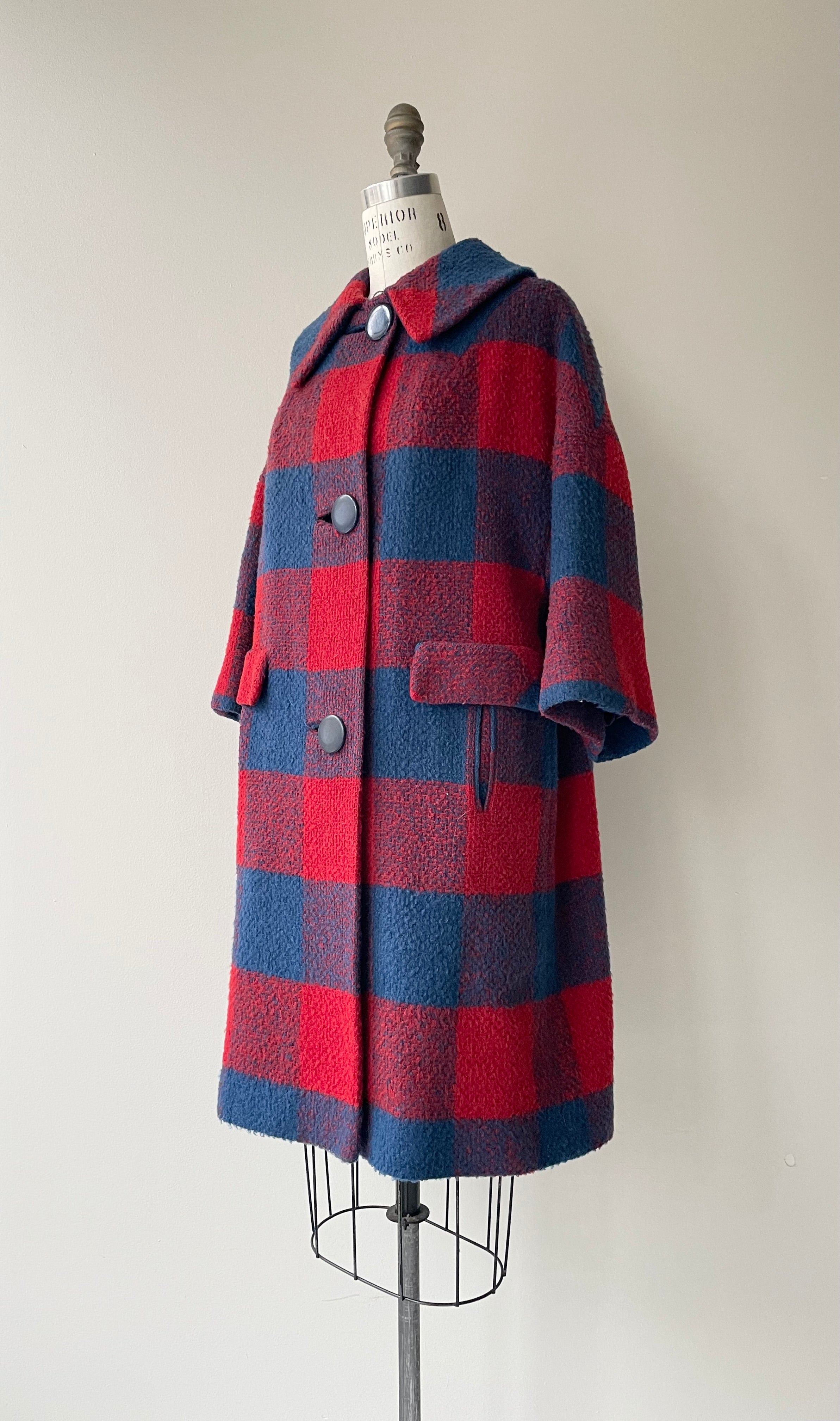 1960s Primary Plaid Wool Coat