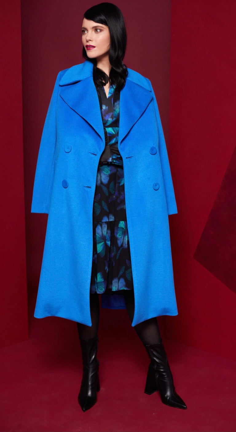 23108- Ocean Blue Belted Coat - Kate Cooper