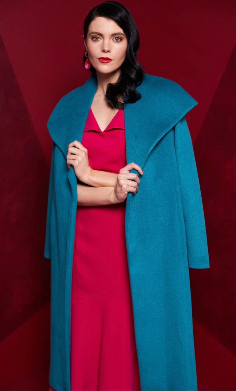 23108- Teal Belted Coat - Kate Cooper