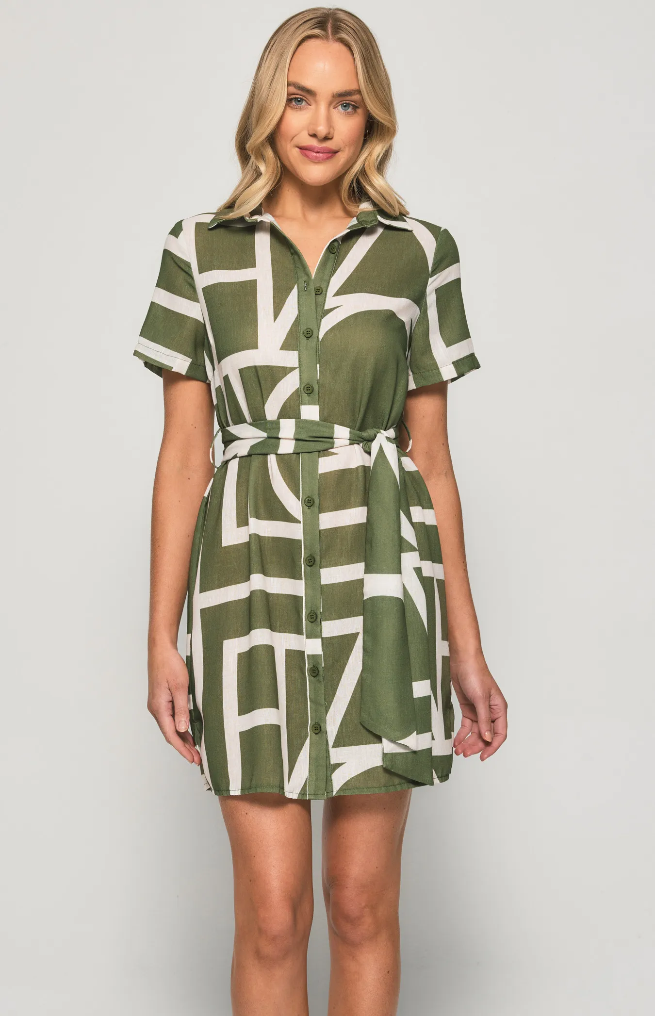 Abstract Print Shirt Dress with Belt Details (SDR1135-2B)