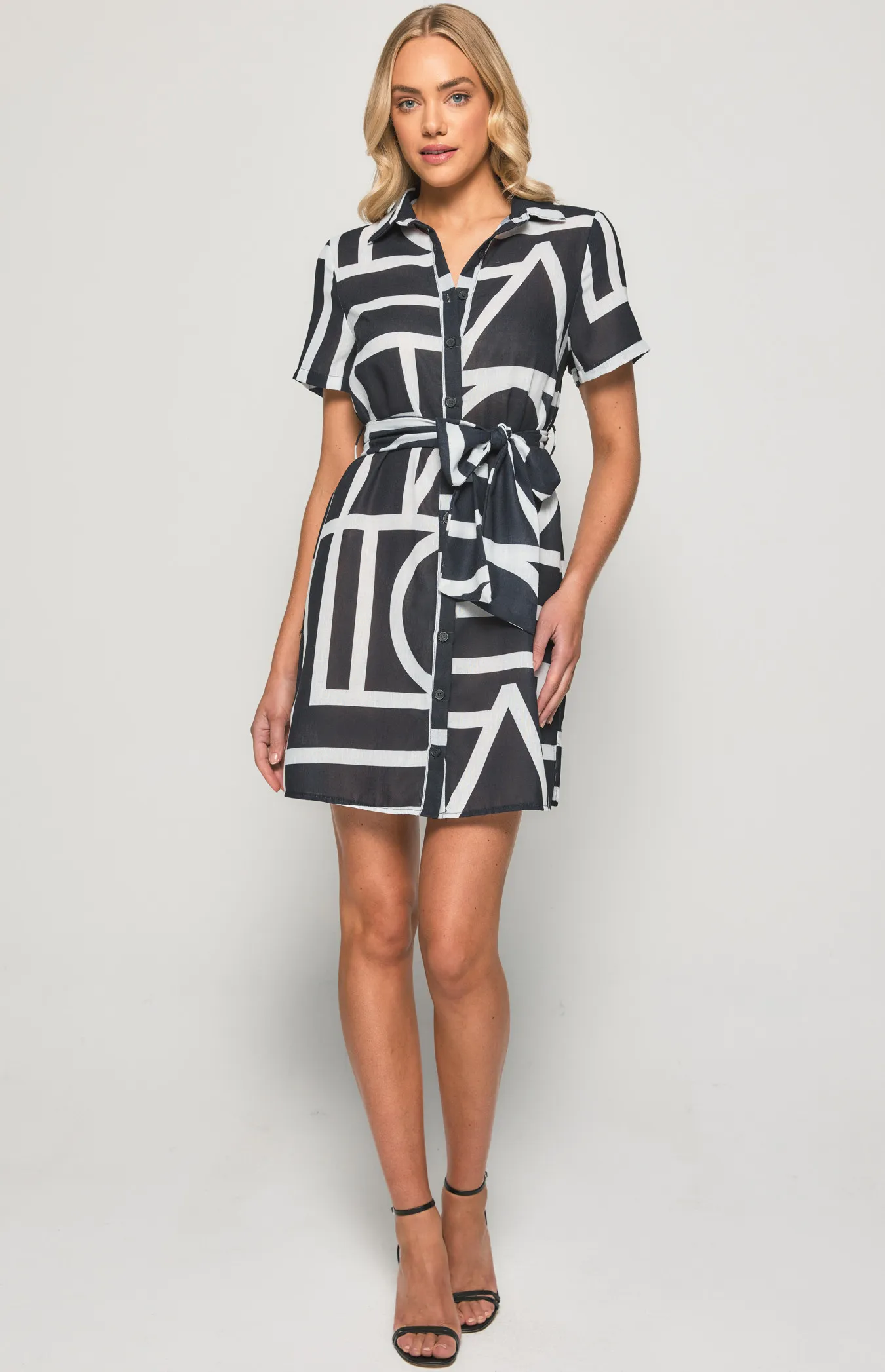 Abstract Print Shirt Dress with Belt Details (SDR1135-2B)