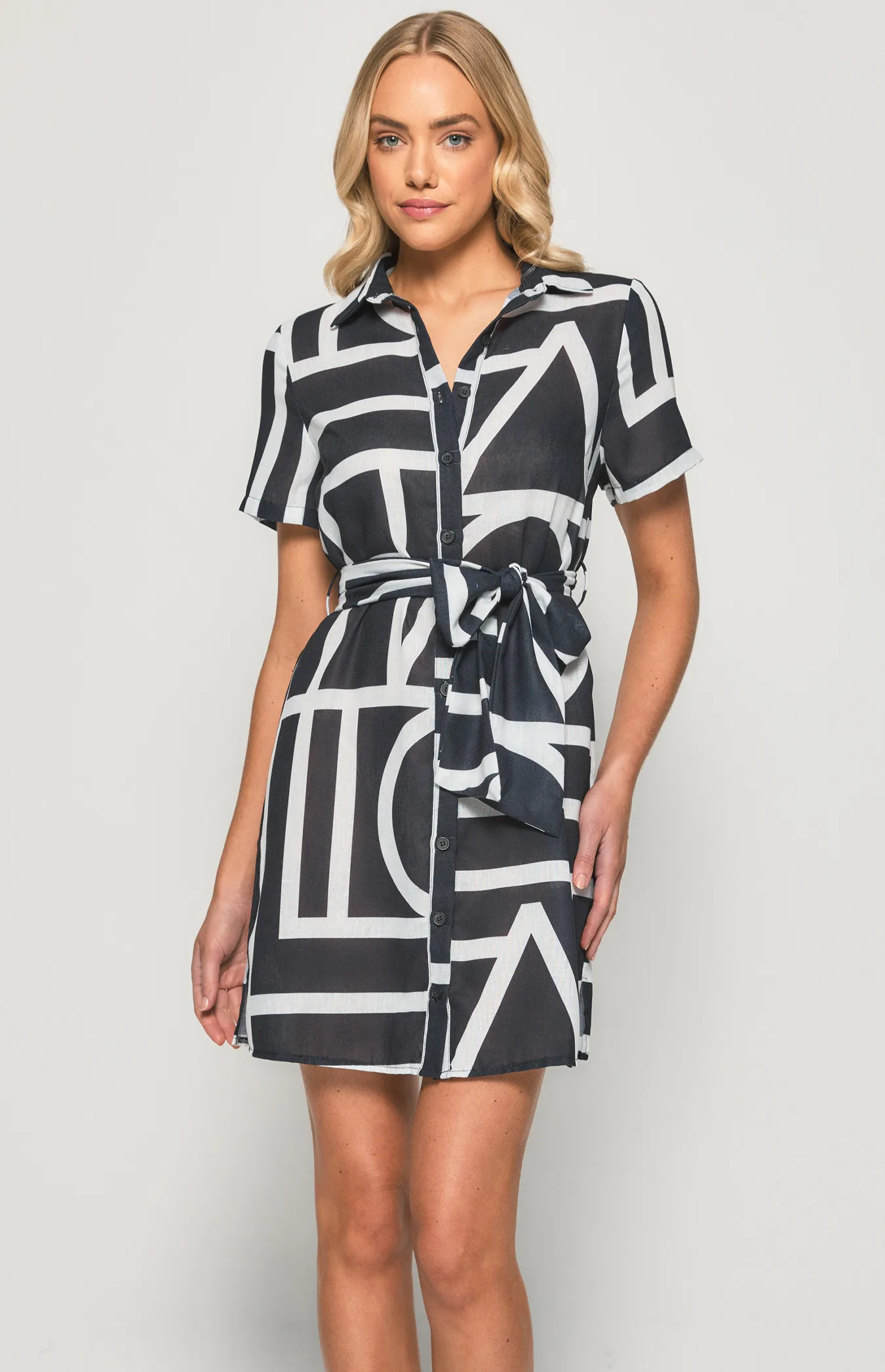 Abstract Print Shirt Dress with Belt Details (SDR1135-2B)