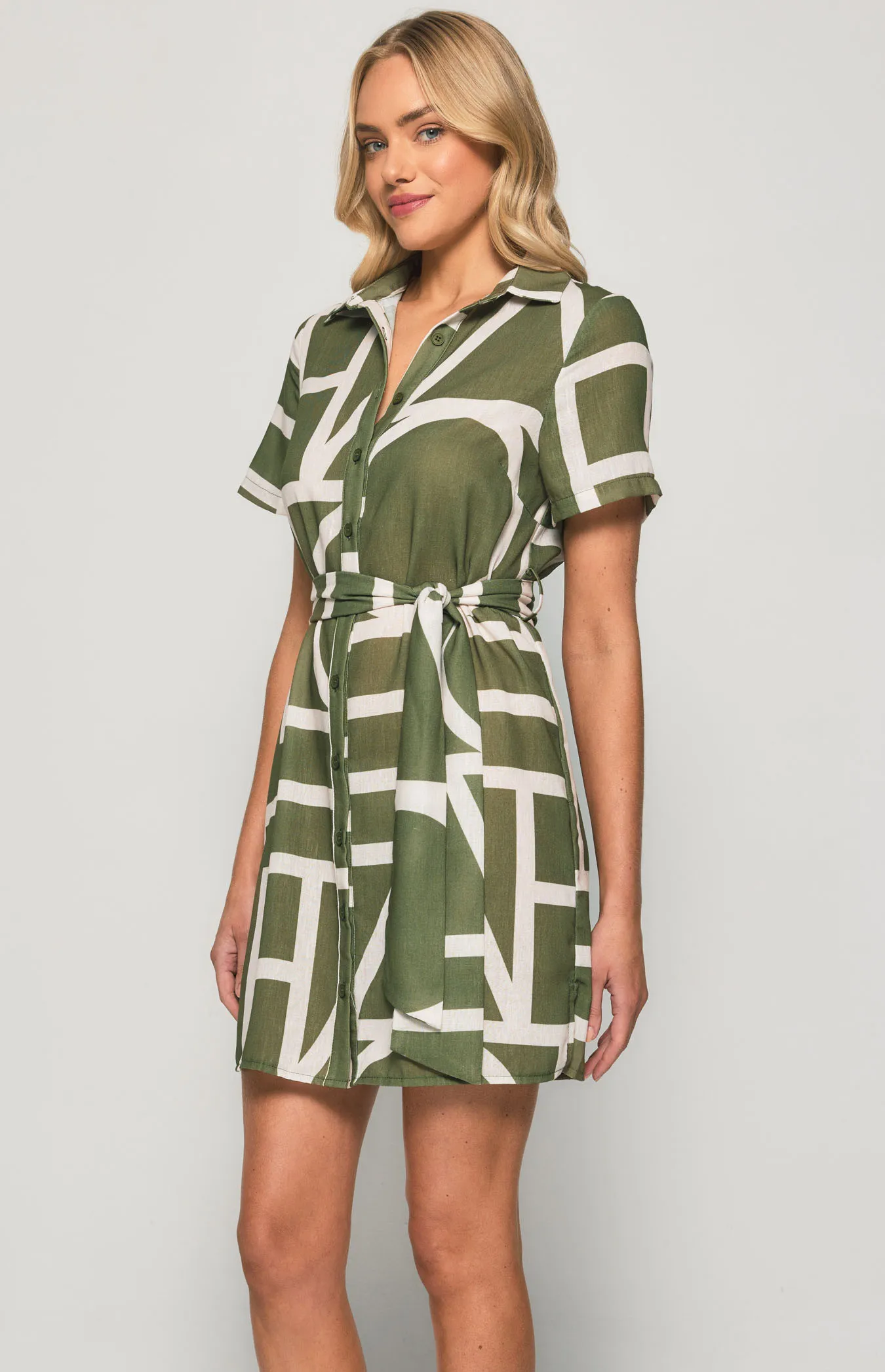 Abstract Print Shirt Dress with Belt Details (SDR1135-2B)