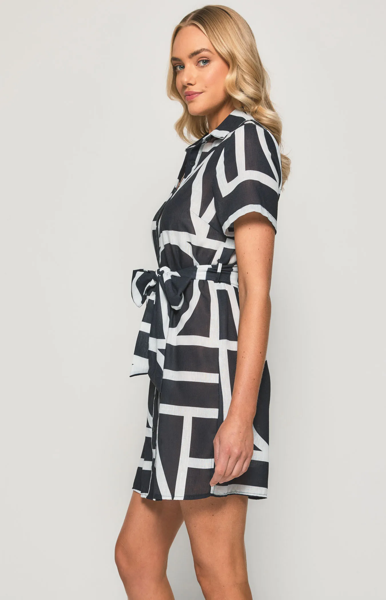 Abstract Print Shirt Dress with Belt Details (SDR1135-2B)