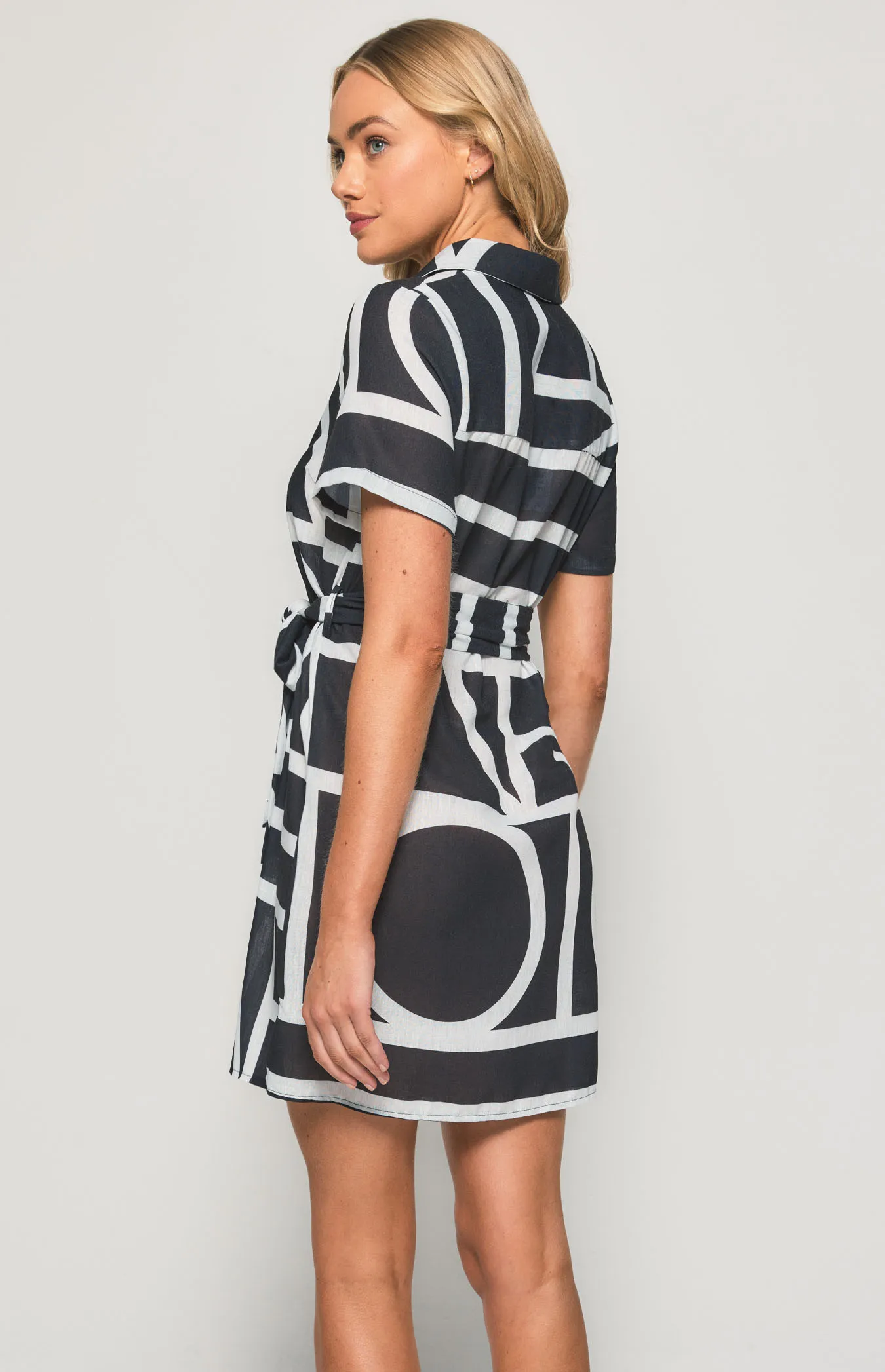 Abstract Print Shirt Dress with Belt Details (SDR1135-2B)