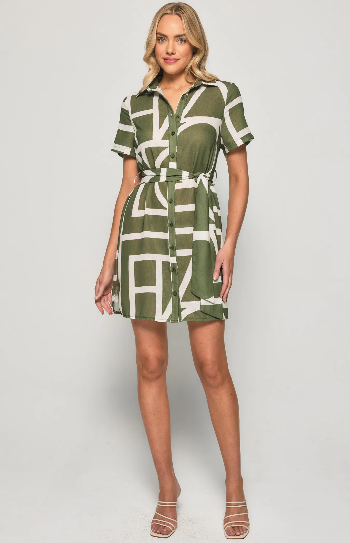 Abstract Print Shirt Dress with Belt Details (SDR1135-2B)