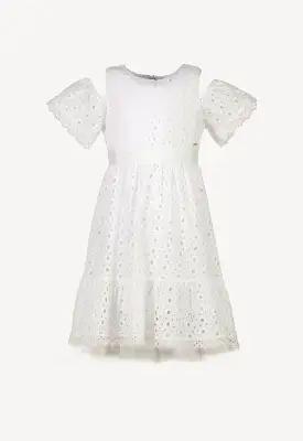 Amime Eyelet Embroidered Cold Shoulder Dress