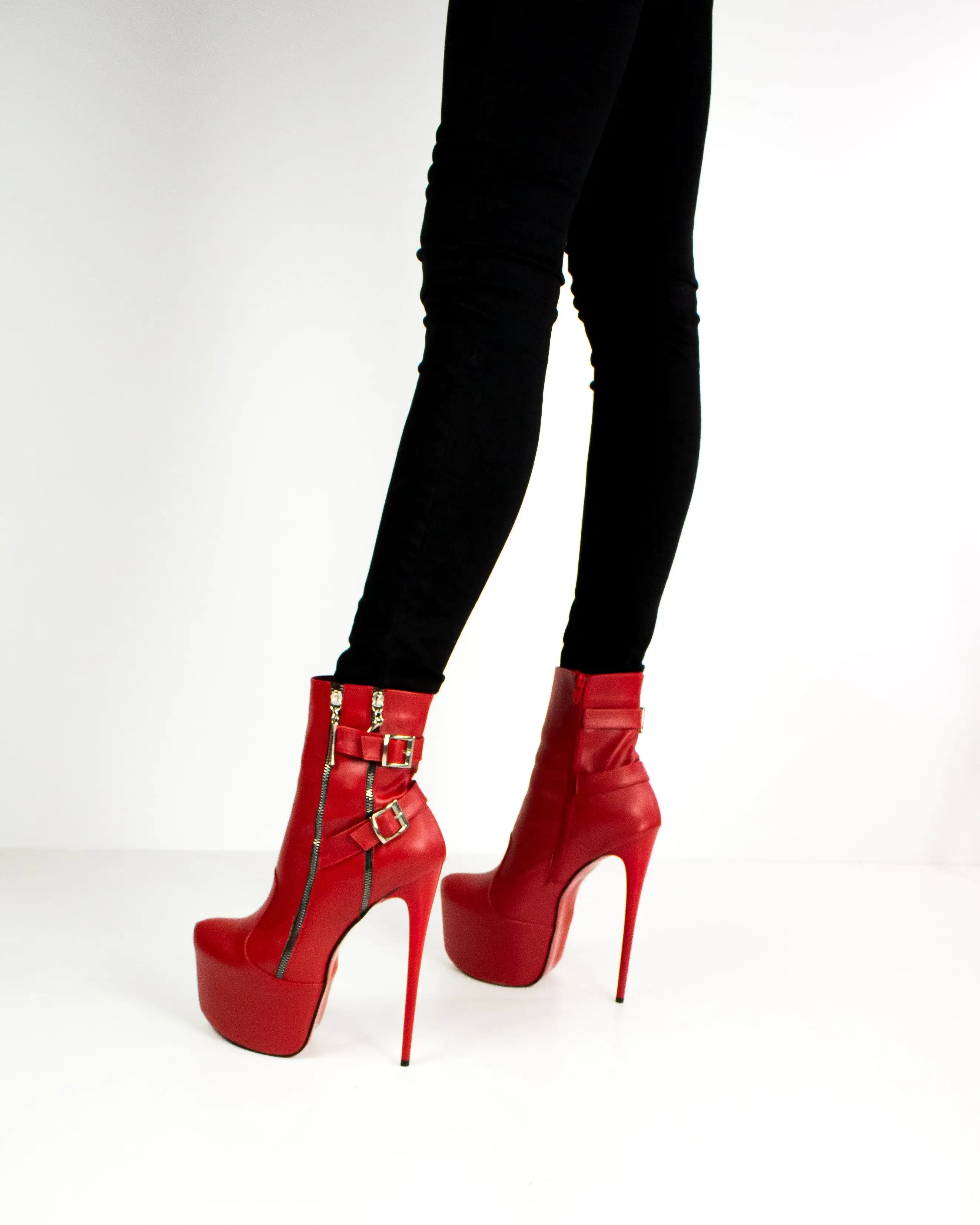 Belted Ankle Red Platform Boots