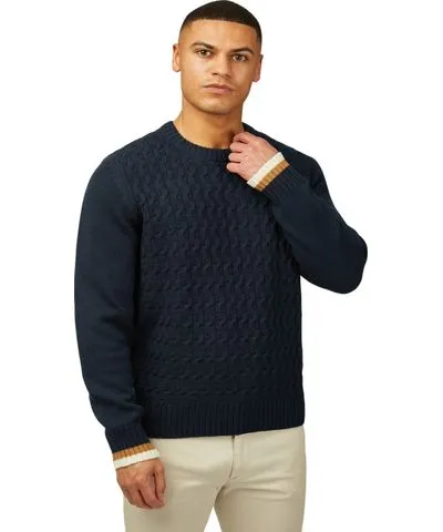 Ben Sherman Men's Cable Textured Crew Neck Sweater