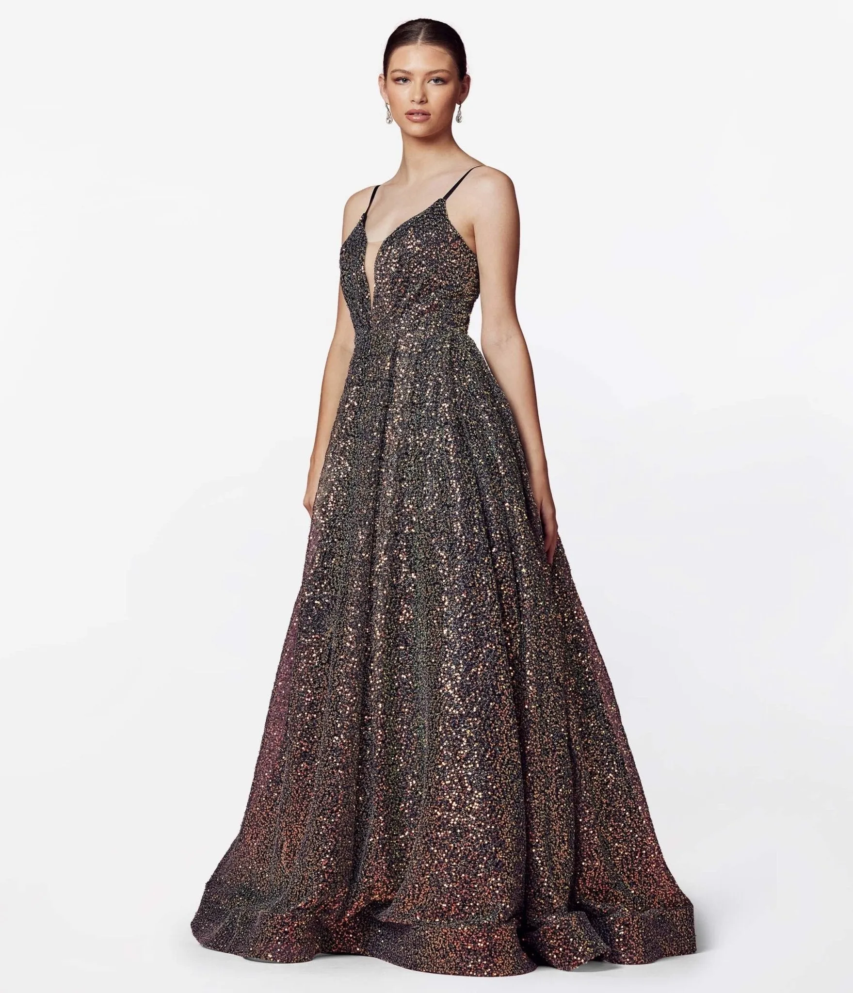 Black & Multi Iridescent Sequin Prom Gown