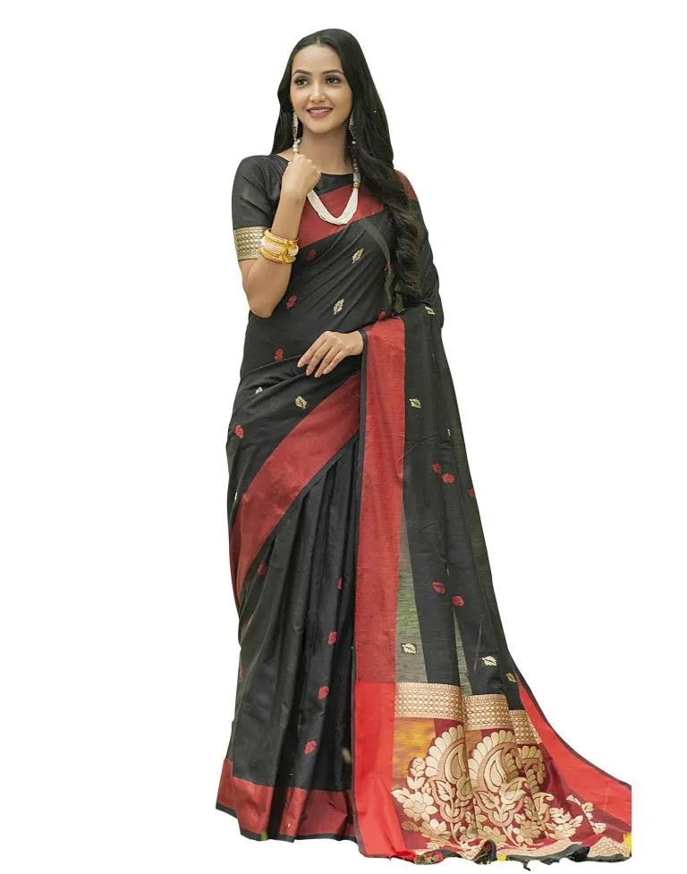 Black Coloured Poly Silk Jacquard Partywear saree