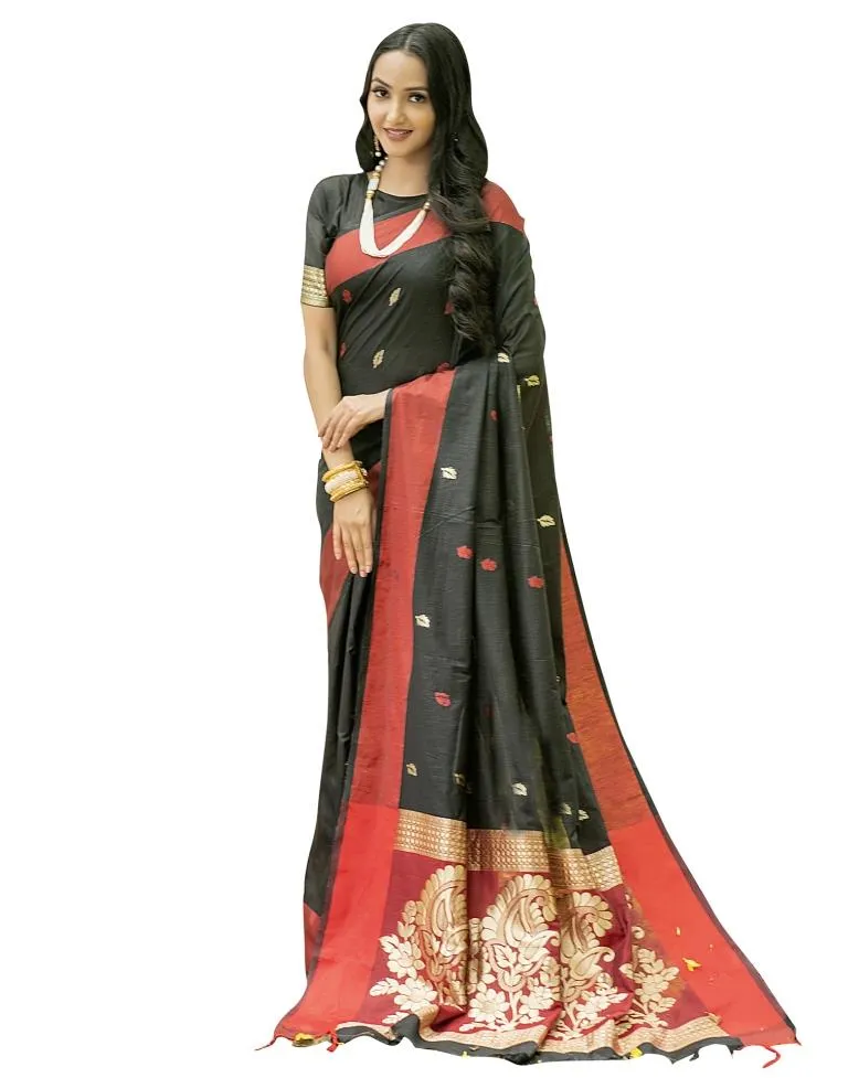 Black Coloured Poly Silk Jacquard Partywear saree