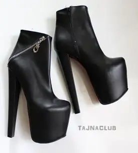 Black Cross Zipper Platform High Heel Boots