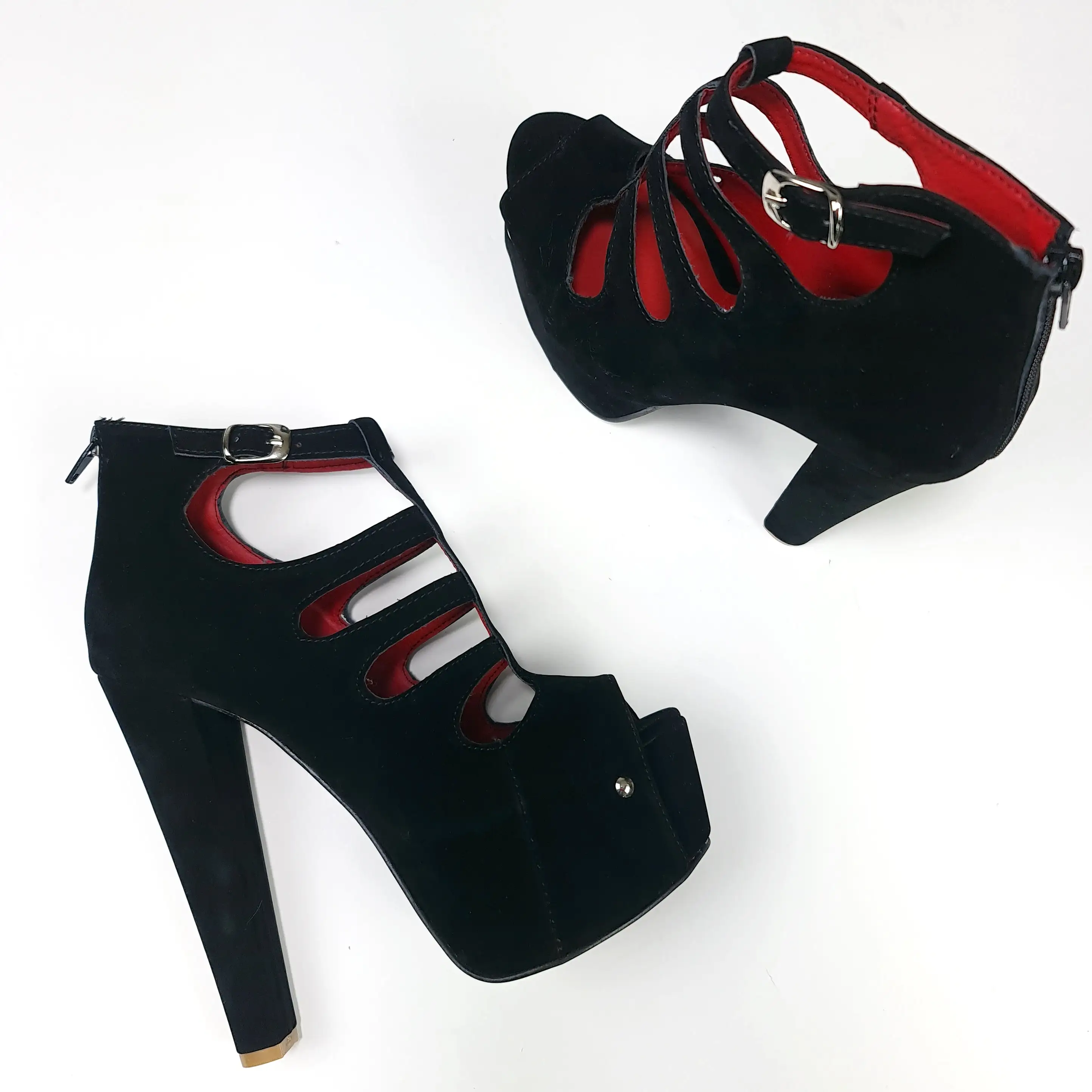 Black Suede Chunky Heel Cage Platform