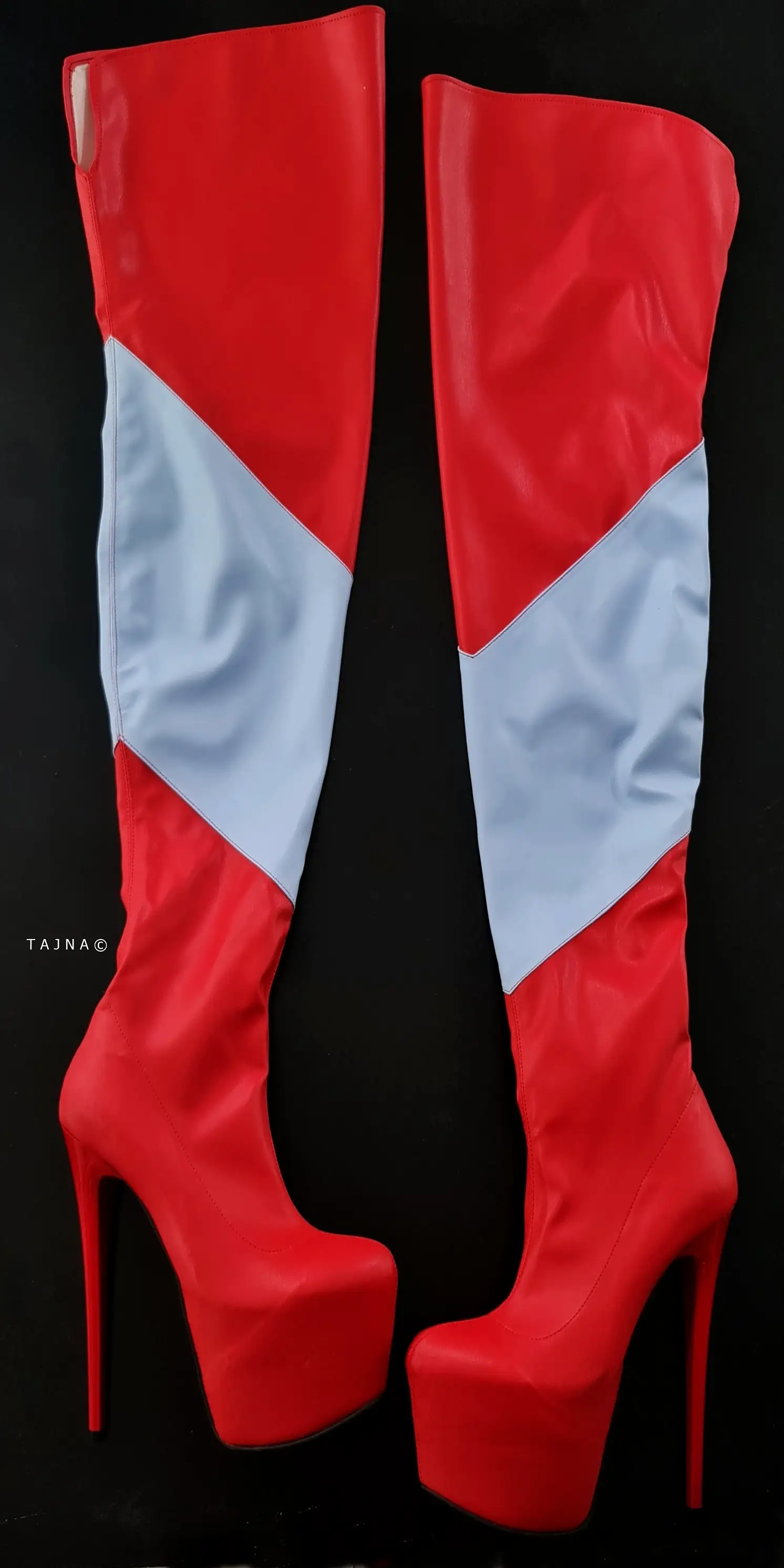 Blue Red Soft Thigh High Long Pencil Boots