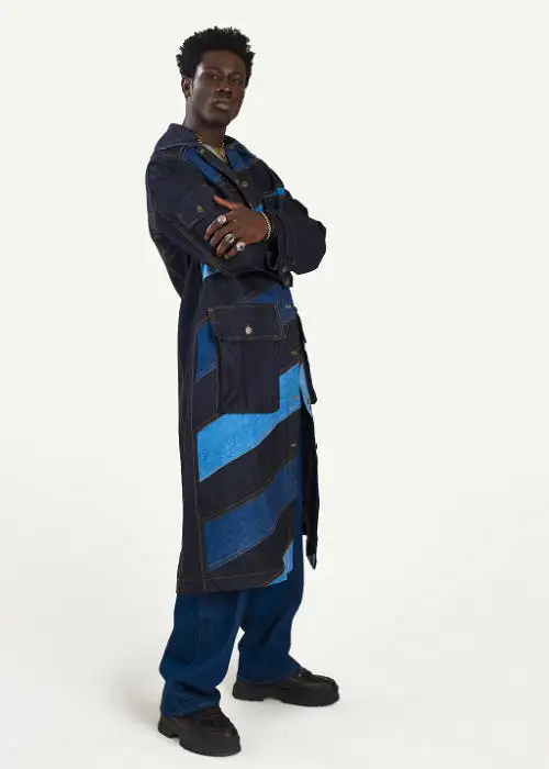 Boyedoe Kuntunkununku Unisex Patchwork Denim Trench Coat