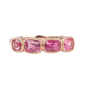 Bright Pink Red Spinel Milgrain Bezel Set Wedding Band 14K Gold R5086