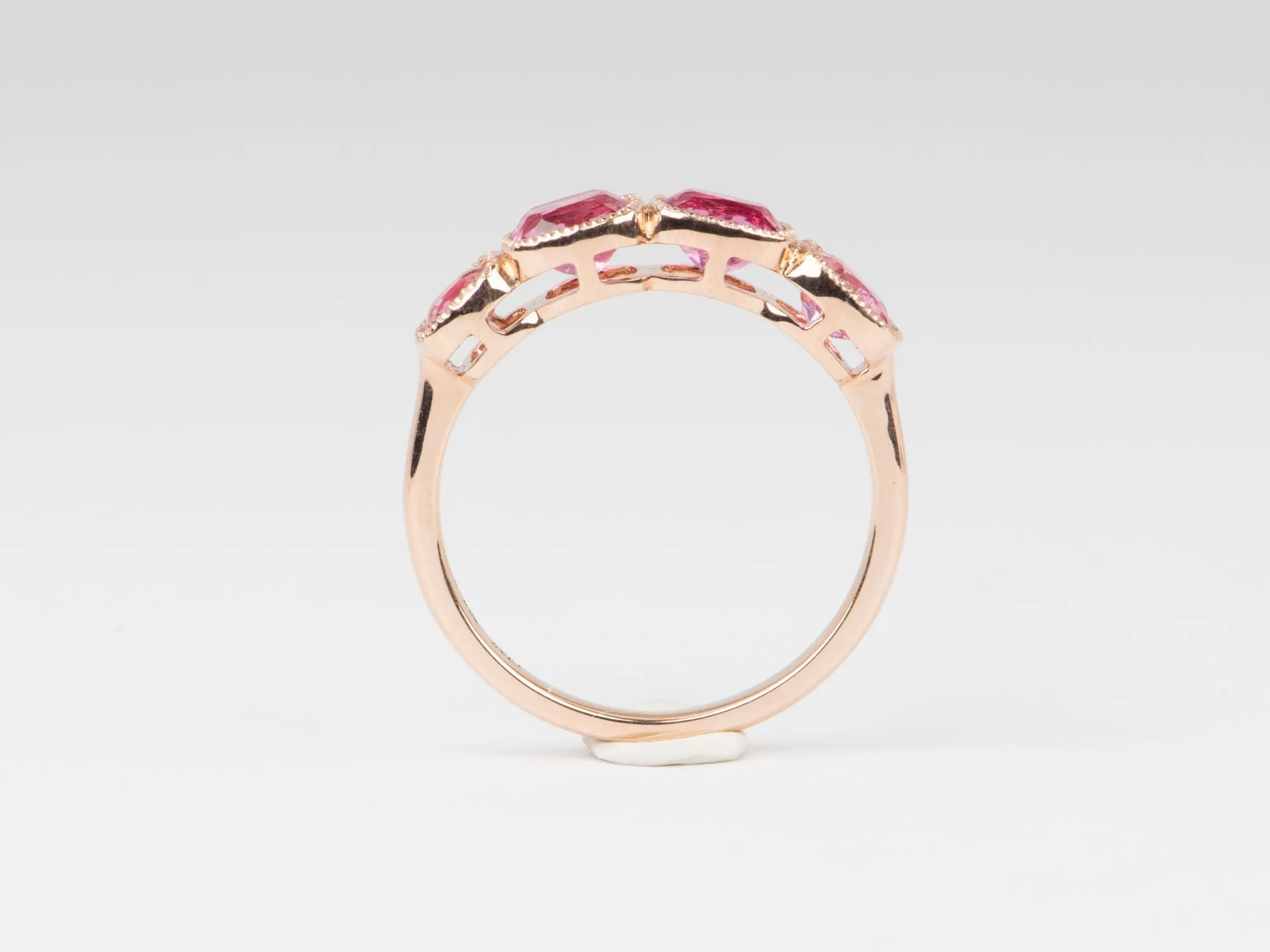 Bright Pink Red Spinel Milgrain Bezel Set Wedding Band 14K Gold R5086