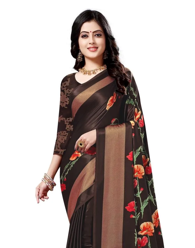 Brown Coloured Crepe Printed Partywear saree