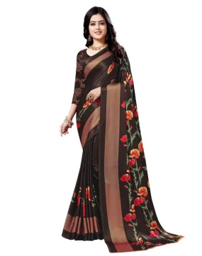 Brown Coloured Crepe Printed Partywear saree