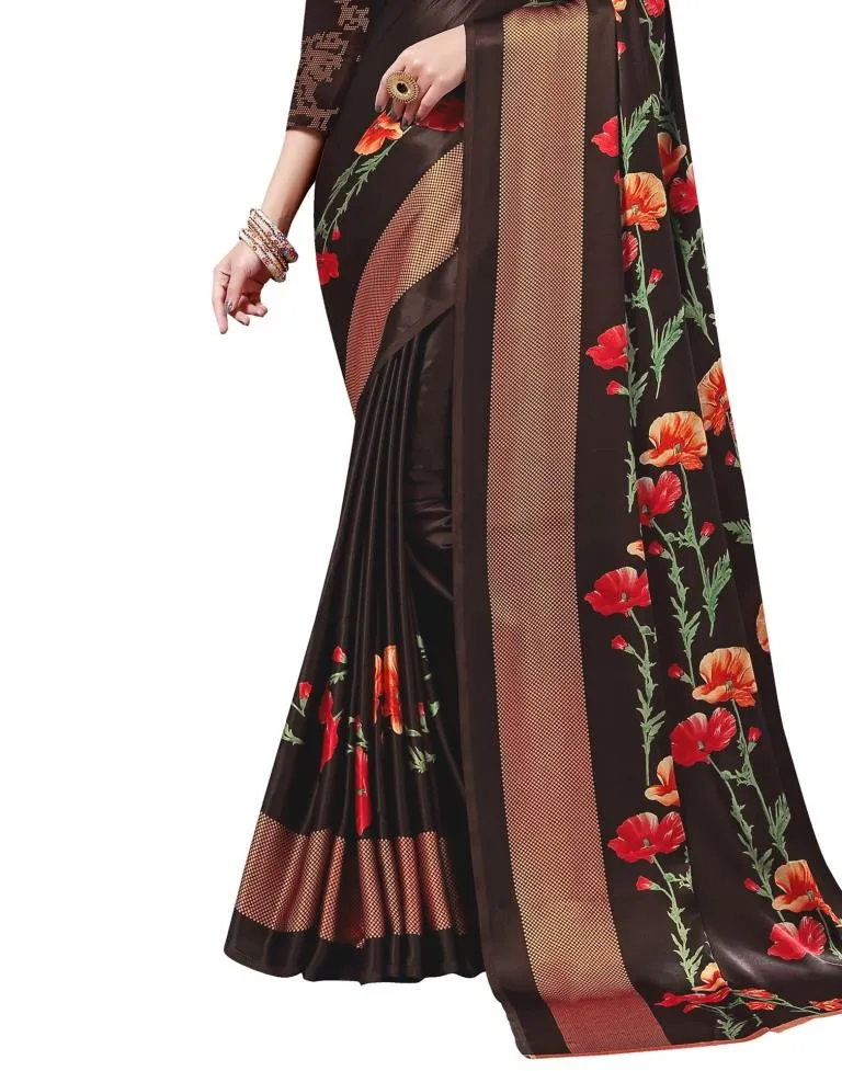 Brown Coloured Crepe Printed Partywear saree