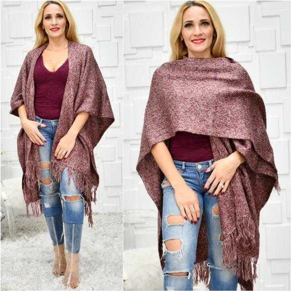 Burgundy Knit Wrap Shrug Poncho