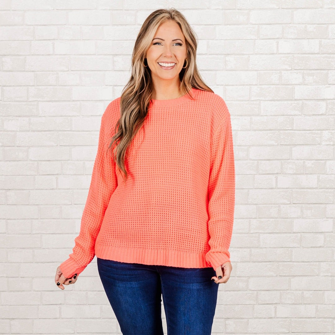 Call Me Tomorrow Sweater, Neon Coral Pink