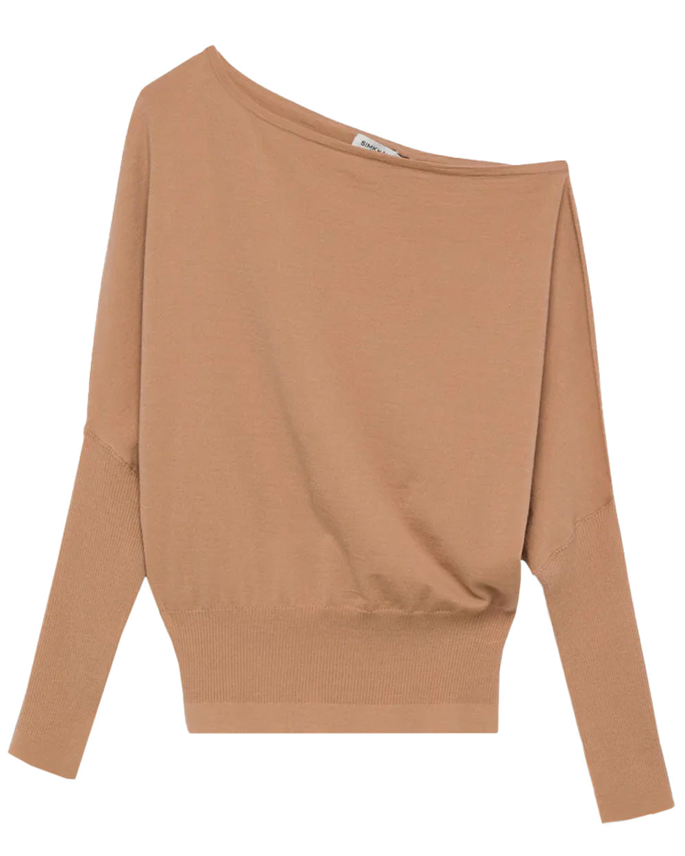 Camel Lavina Off The Shoulder Drape Sweater