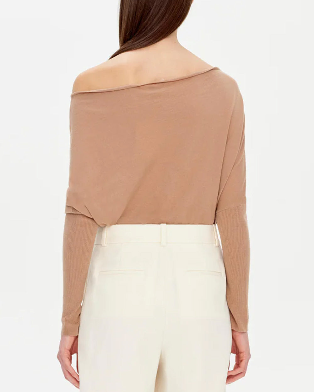 Camel Lavina Off The Shoulder Drape Sweater