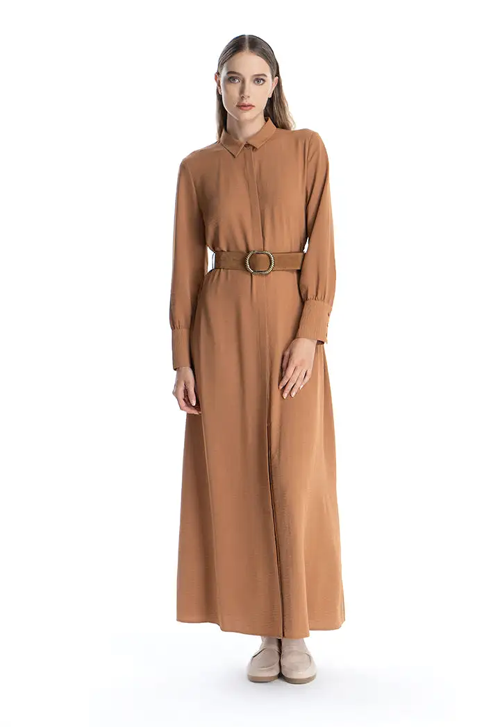 Collared Solid Maxi Dress