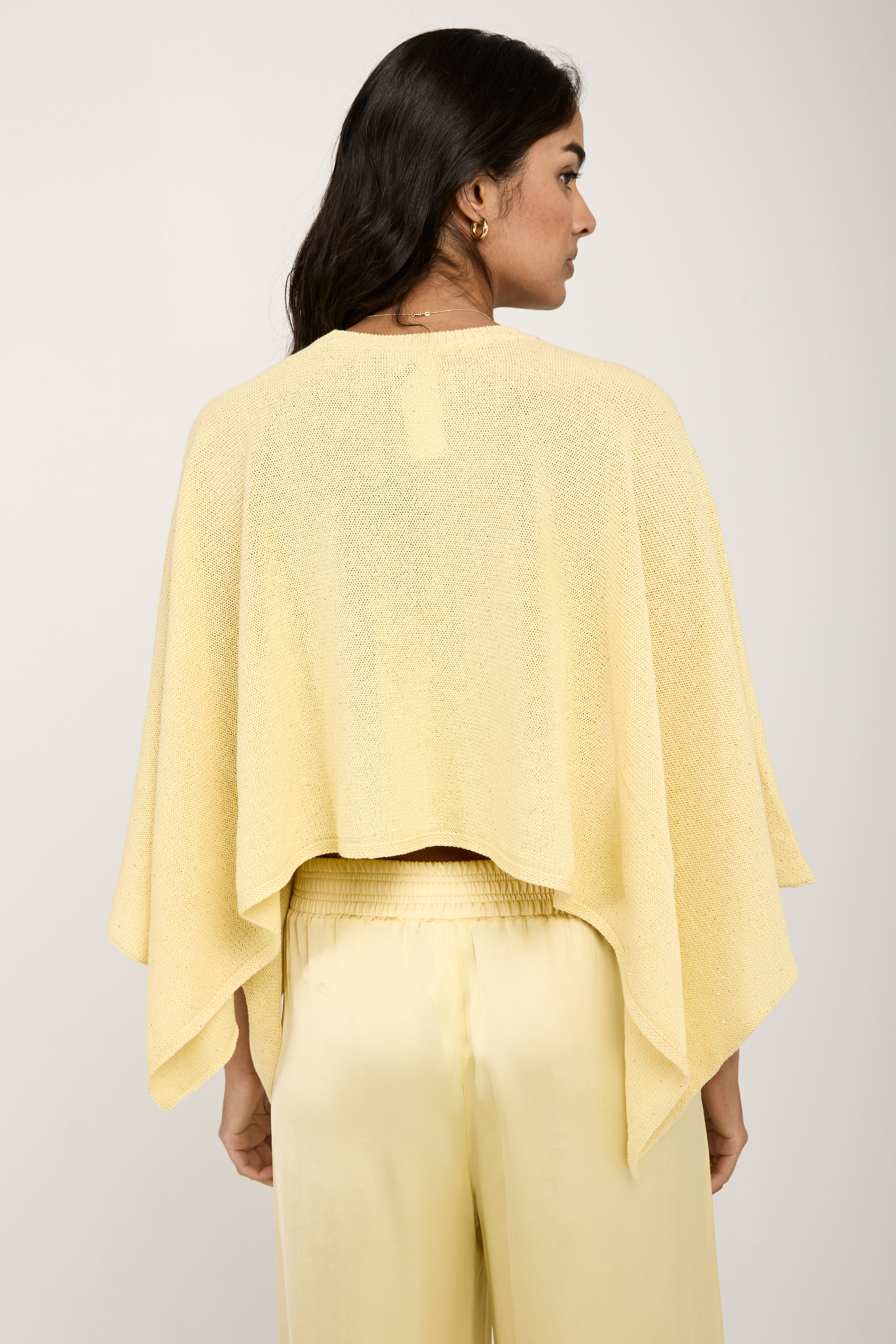 Cotton Linen Cape Sweater with Sequins in Yellow