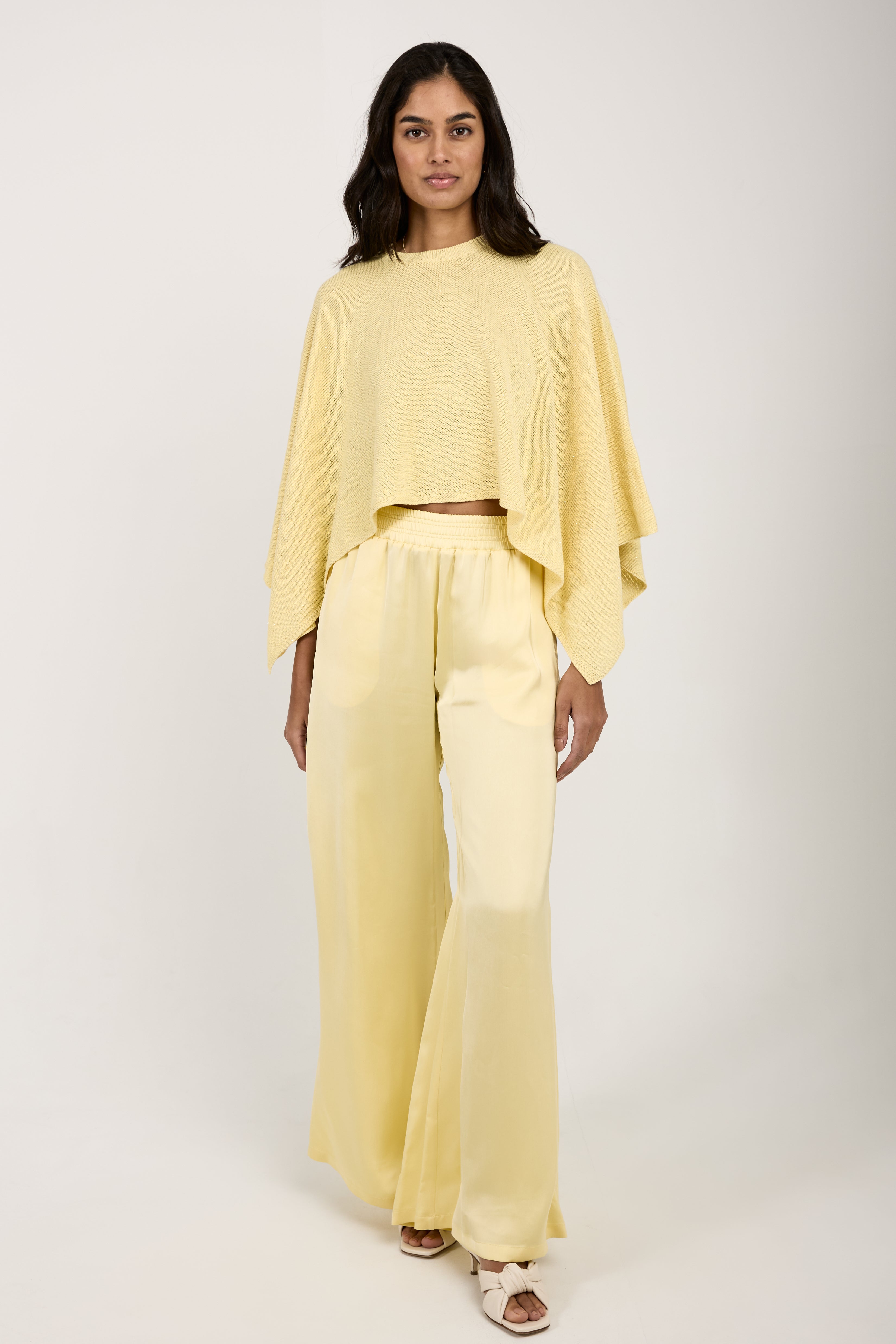 Cotton Linen Cape Sweater with Sequins in Yellow