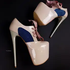 Cream Nude Gloss Jean Detail Ankle Cut Heels