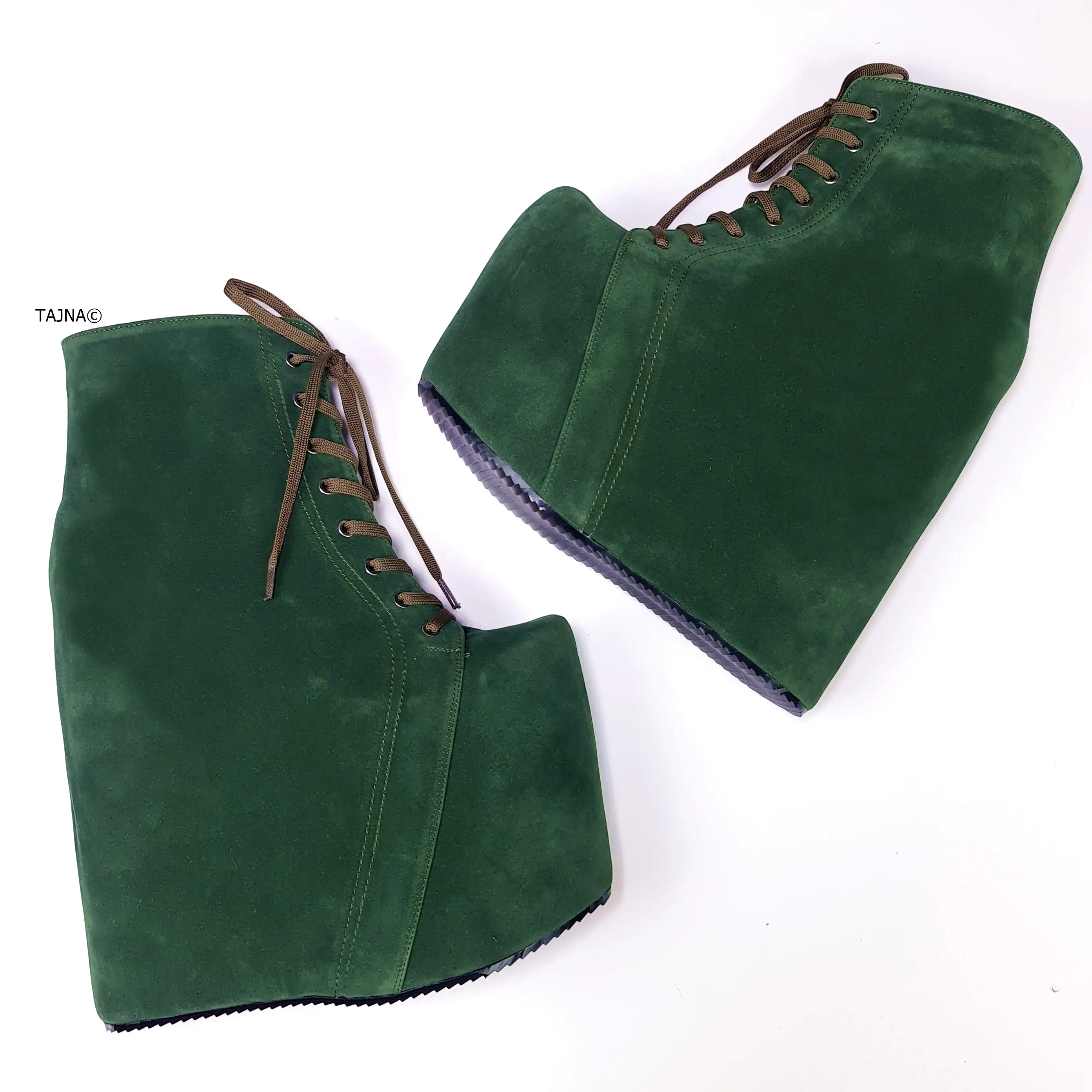 Dark Green Suede Hidden Platform Wedge Boots