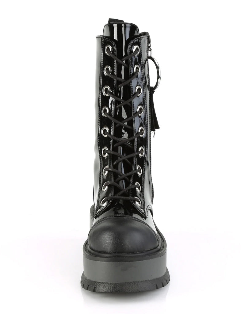 DEMONIA SLACKER-220 BOOTS - PATENT BLACK