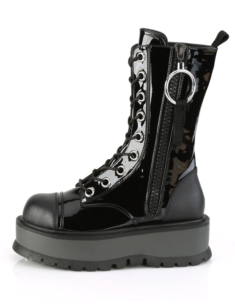 DEMONIA SLACKER-220 BOOTS - PATENT BLACK