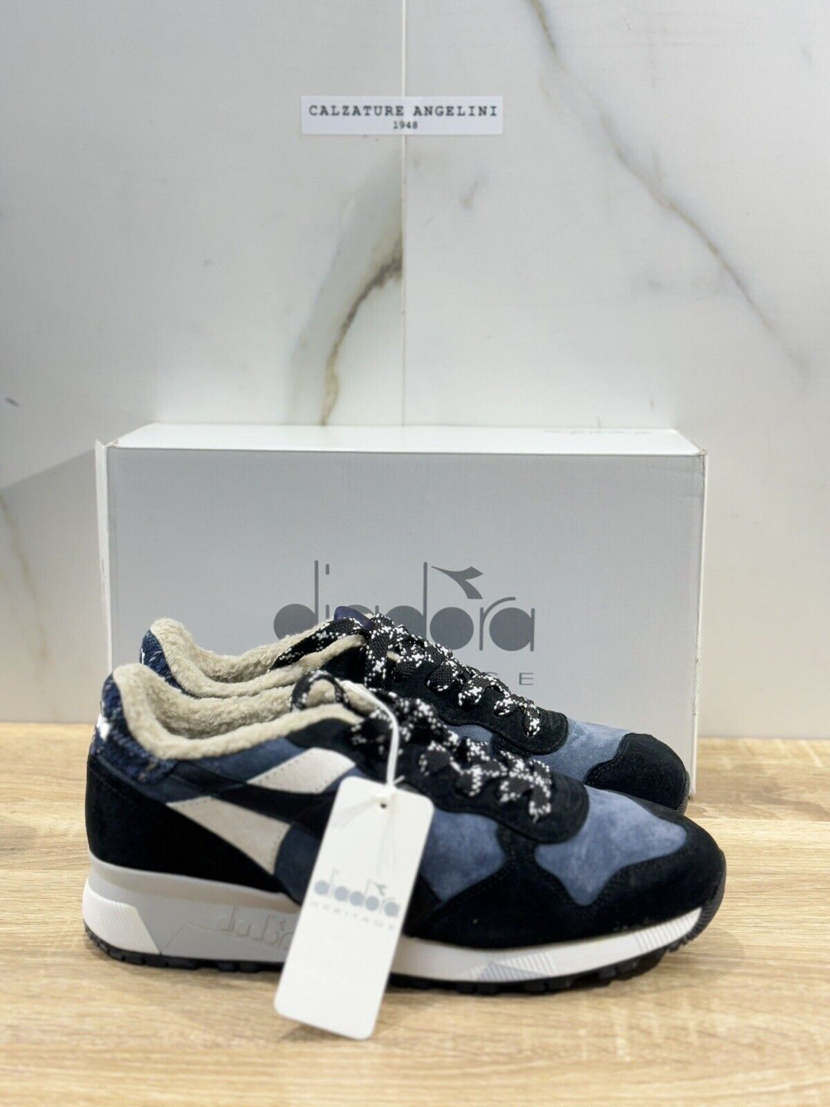 Diadora Heritage Sneaker Uomo Trident 90 Check Suede Blu Casual Sneake