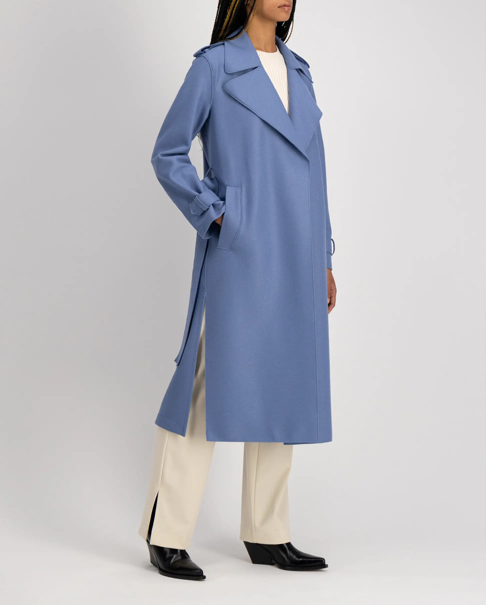 DOUBLE VENT TRENCH COAT / DENIM BLUE