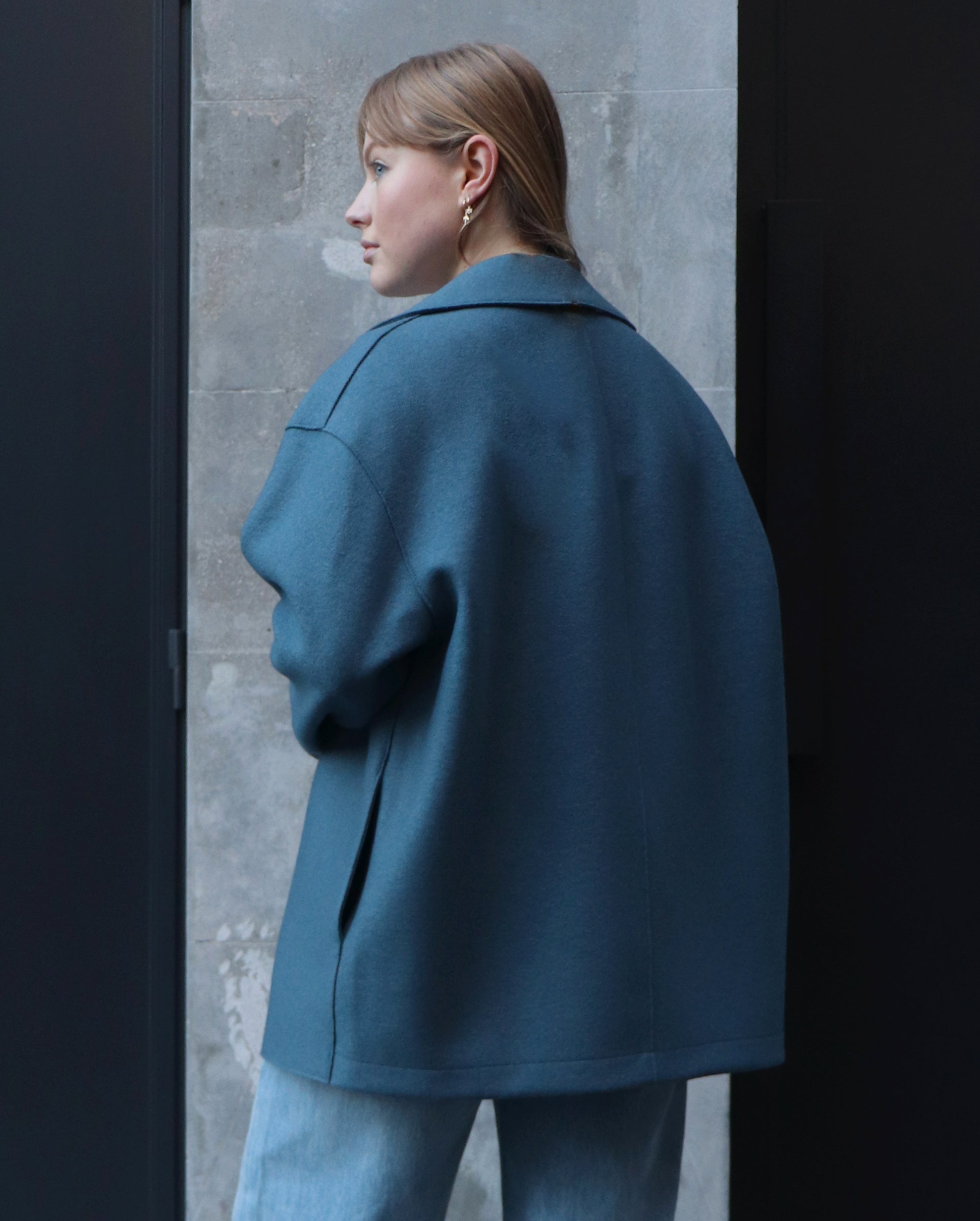 DROPPED SHOULDER  JACKET PRESSED WOOL / STEEL BLUE