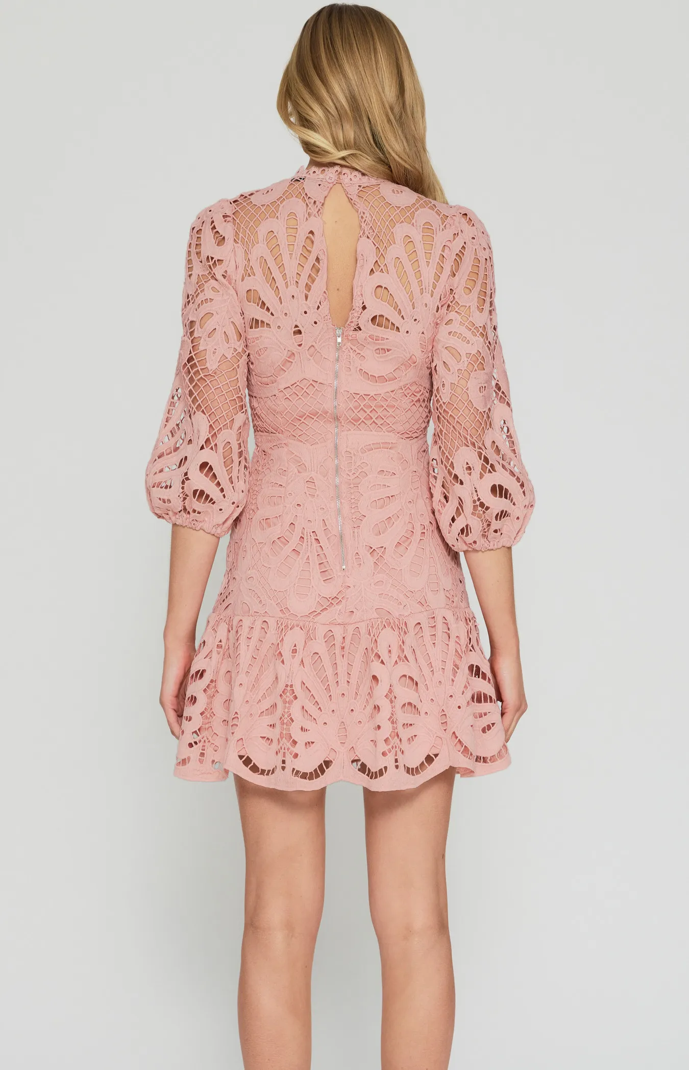 Embroidered Lace Dress with Bubble Sleeve Detail (SDR1403A)