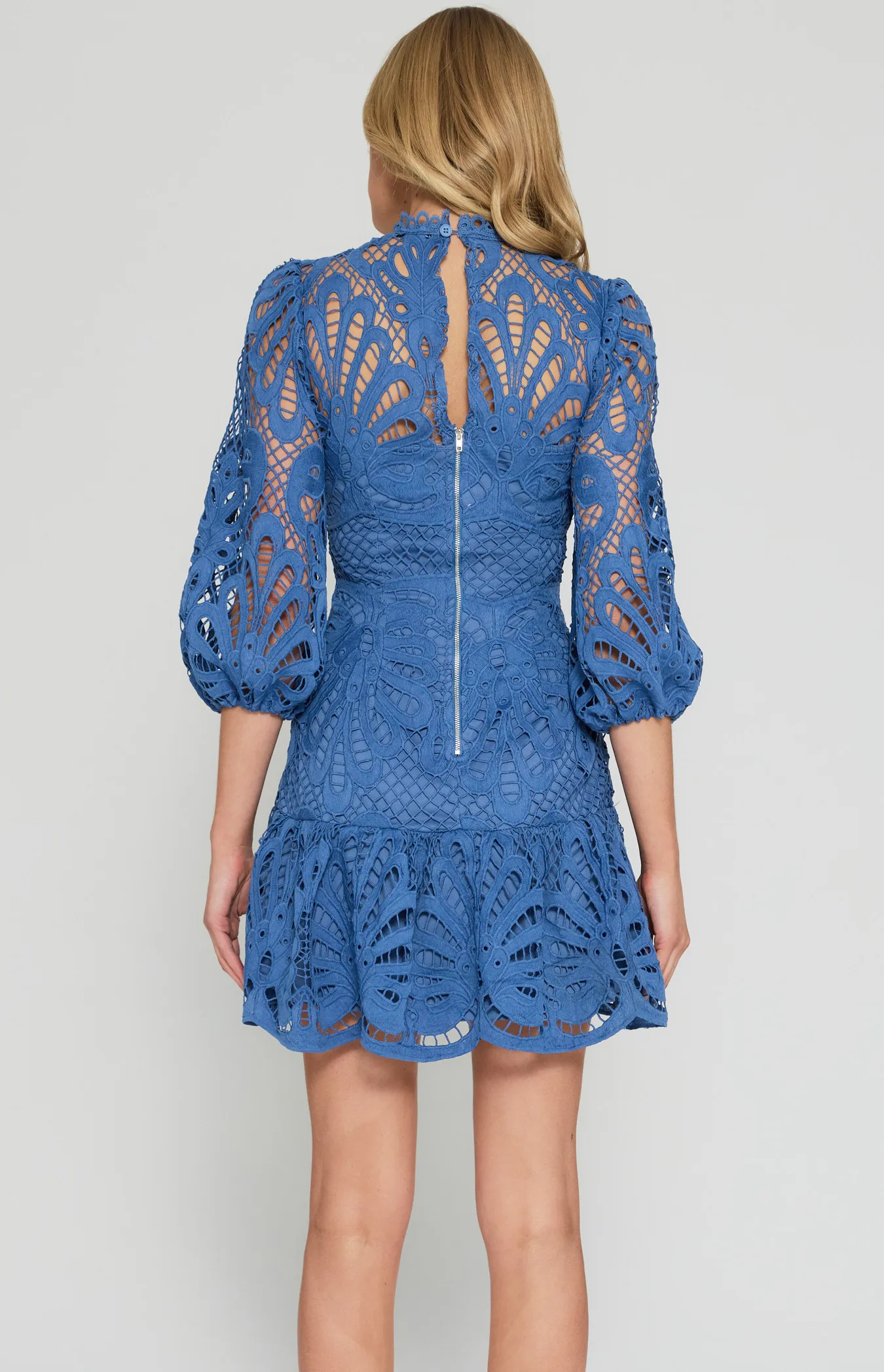 Embroidered Lace Dress with Bubble Sleeve Detail (SDR1403A)