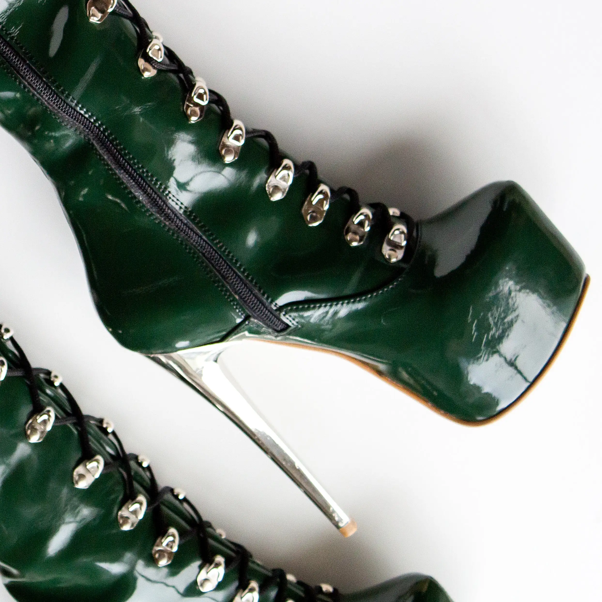 Emerald Green Military Lace Up Over Knee Boots