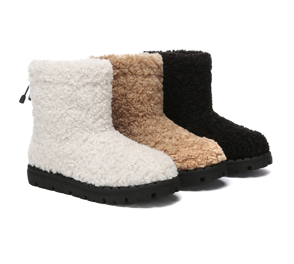 EVERAU UGG Sheepskin Wool Plush Drawstring Boots Peggy