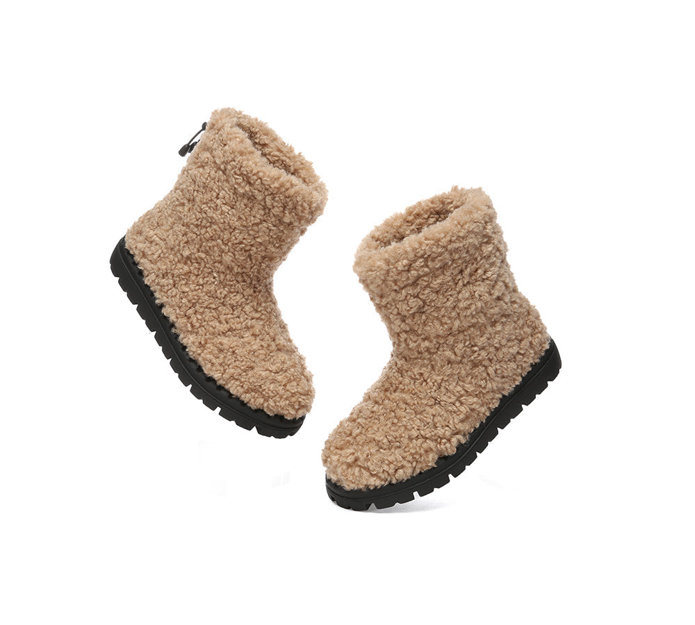 EVERAU UGG Sheepskin Wool Plush Drawstring Boots Peggy