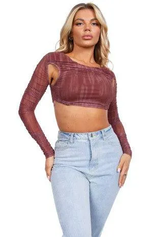 Faviola Long Sleeve Mesh Crop Top