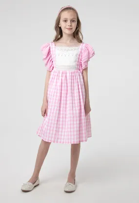 Flounce Plaid Petticoat Lace Girls Dress