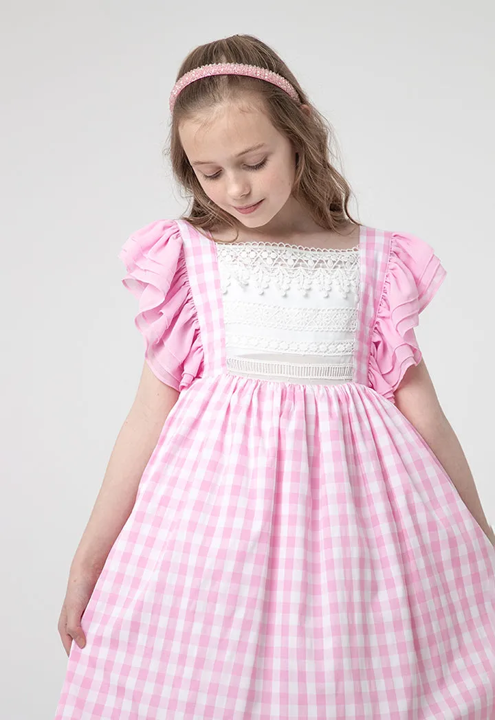 Flounce Plaid Petticoat Lace Girls Dress