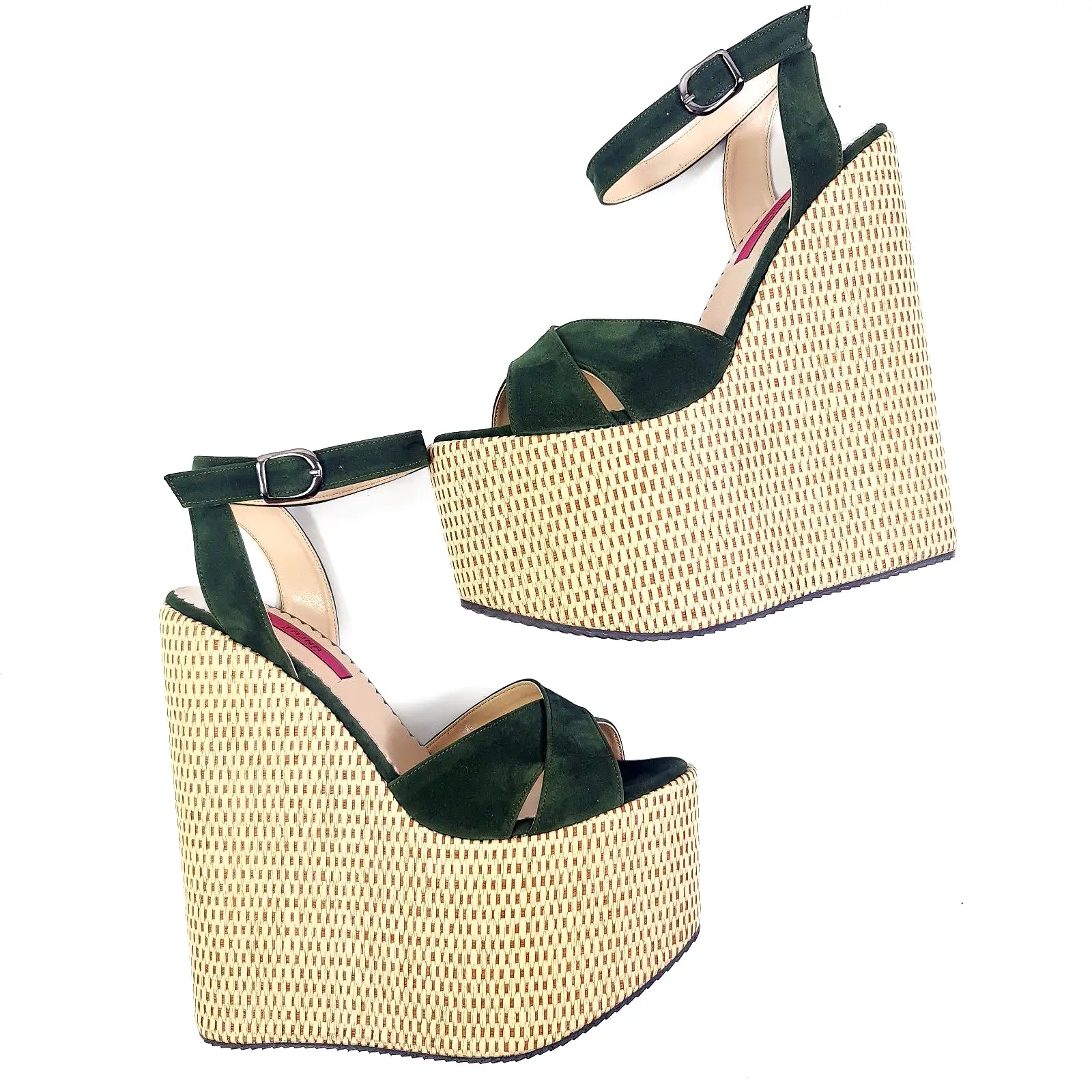 Green Suede Espadril Style Wedge Platform Sandals