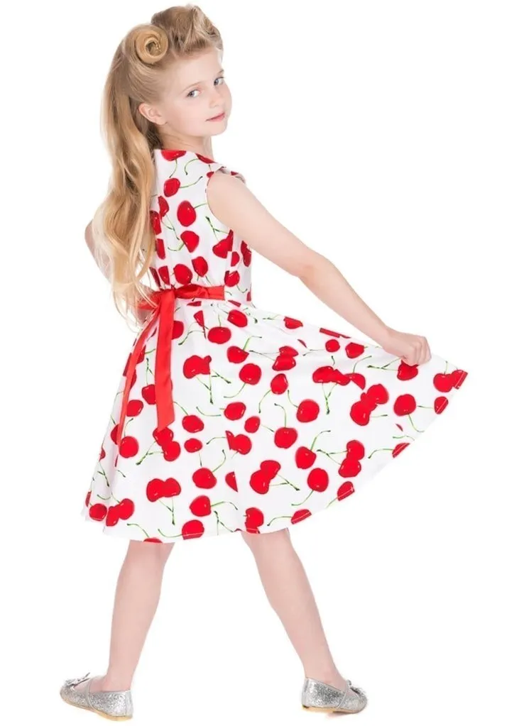 Hearts & Roses Kids Bombshell Cherry 50's Swing Dress White